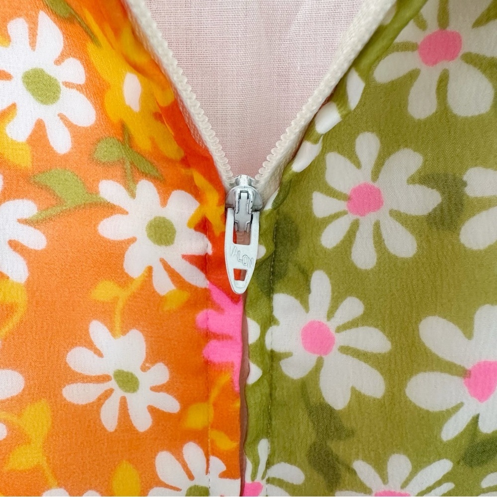 Vintage Colorful Floral Long Sleeve Maxi Dress Pink, Orange, Green - Picture 5 of 8